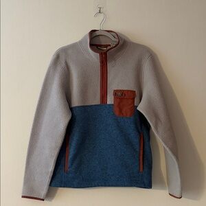 L.L. Bean Beige and Blue Zip-Up Sweater with Rust Details